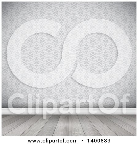 Clipart of a 3d Room with Wallpaper and a Wood Floor - Royalty Free Vector Illustration by KJ Pargeter