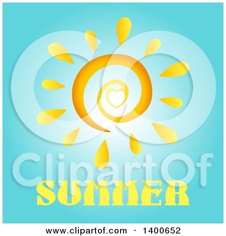Clipart of a Spiral and Heart Sun over Summer Text on Blue - Royalty Free Vector Illustration by Hit Toon