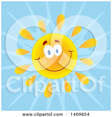 Clipart of a Happy Sun Smiling over Blue - Royalty Free Vector Illustration by Hit Toon