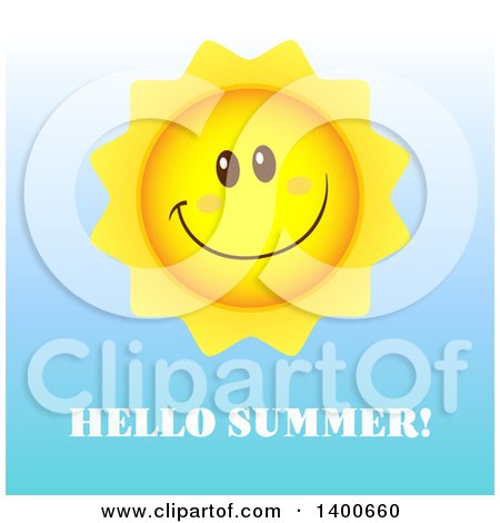 Clipart of a Happy Sun Smiling over Hellow Summer Text - Royalty Free Vector Illustration by Hit Toon