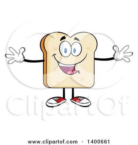 Clipart of a White Sliced Bread Character Mascot with Open Arms - Royalty Free Vector Illustration by Hit Toon