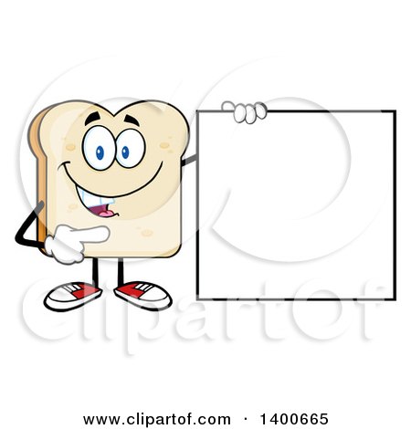 Clipart of a White Sliced Bread Character Mascot Pointing to a Blank Sign - Royalty Free Vector Illustration by Hit Toon