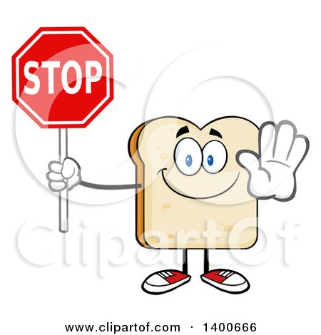 Clipart of a White Sliced Bread Character Mascot Holding a Stop Sign - Royalty Free Vector Illustration by Hit Toon