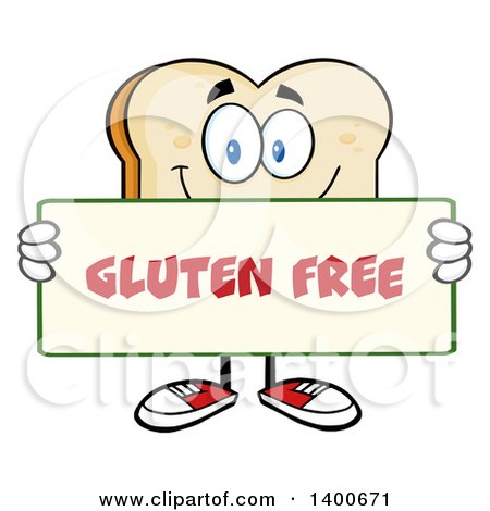 Clipart of a White Sliced Bread Character Mascot Holding a Gluten Free Sign - Royalty Free Vector Illustration by Hit Toon
