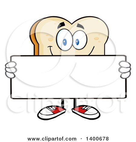 Clipart of a White Sliced Bread Character Mascot Holding a Blank Sign - Royalty Free Vector Illustration by Hit Toon
