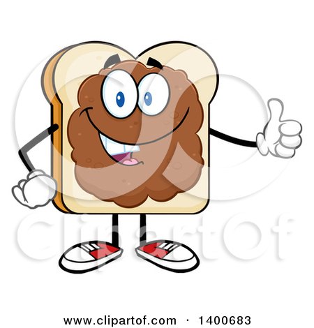 Clipart of a White Sliced Bread Character Mascot with Peanut Butter, Giving a Thumb up - Royalty Free Vector Illustration by Hit Toon