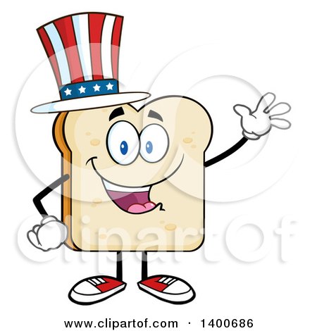 Clipart of a White Sliced Bread Character Mascot Wearing an American Top Hat - Royalty Free Vector Illustration by Hit Toon