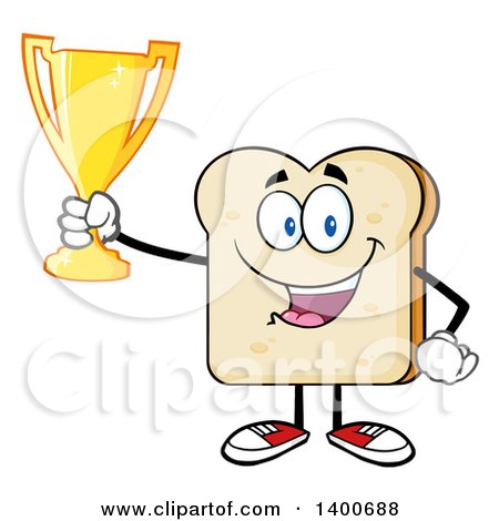 Clipart of a White Sliced Bread Character Mascot Holding a Trophy - Royalty Free Vector Illustration by Hit Toon