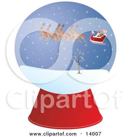 Santa and Reindeer Flying in a Snowglobe on Christmas Clipart Illustration by Rasmussen Images