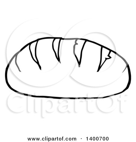 Clipart of a Black and White Lineart Loaf of Bread - Royalty Free Vector Illustration by Hit Toon