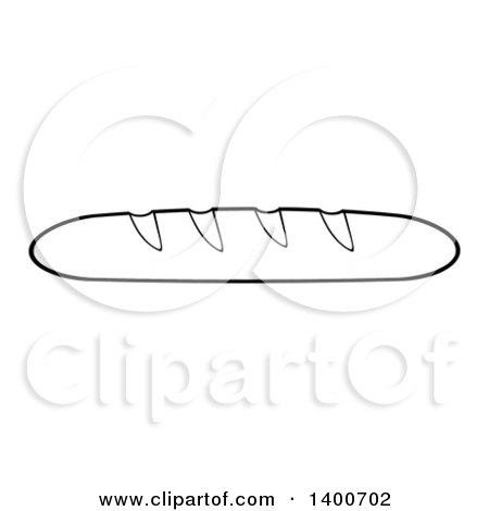 Clipart of a Black and White Lineart Loaf of French Bread - Royalty Free Vector Illustration by Hit Toon
