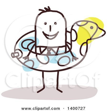 Clipart of a Stick Businessman Wearing a Duck Inner Tube - Royalty Free Vector Illustration by NL shop