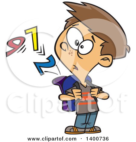 Clipart of a Cartoon School Boy Watching Numbers Escape from His Backpack - Royalty Free Vector Illustration by toonaday