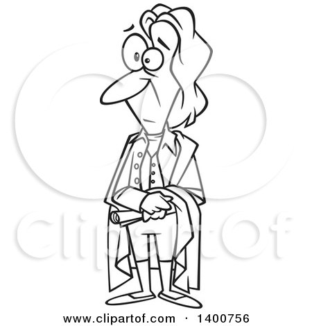 Clipart of a Cartoon Black and White Man, John Locke, Standing and Holding a Document - Royalty Free Vector Illustration by toonaday