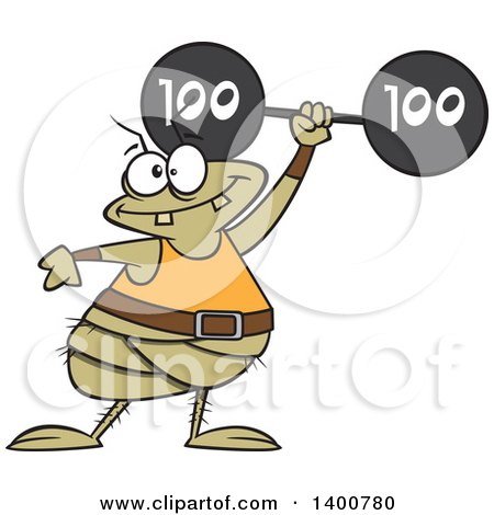 Clipart of a Cartoon Strong Flea Lifting a Heavy Barbell - Royalty Free Vector Illustration by toonaday