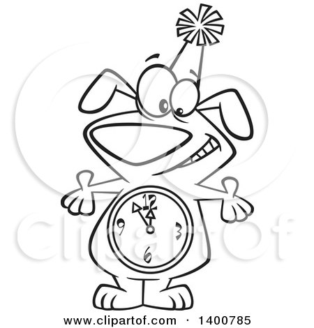 Clipart of a Cartoon Black and White Party Dog with a Count down Clock Body - Royalty Free Vector Illustration by toonaday