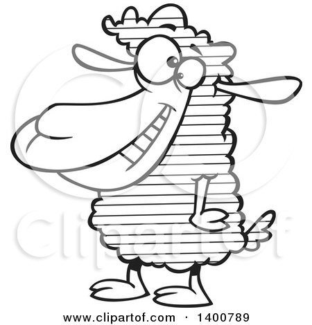 Clipart of a Cartoon Black and White Sheep with Striped Wool - Royalty Free Vector Illustration by toonaday