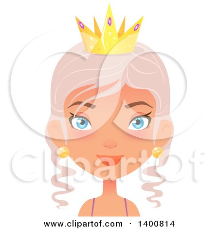Clipart of a Blue Eyed Fairy Woman Wearing a Crown - Royalty Free Vector Illustration by Melisende Vector