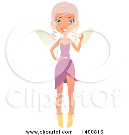 Clipart of a Blue Eyed Fairy Woman Waving - Royalty Free Vector Illustration by Melisende Vector