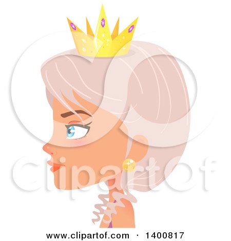 Clipart of a Blue Eyed Fairy Woman Wearing a Crown in Profile - Royalty Free Vector Illustration by Melisende Vector