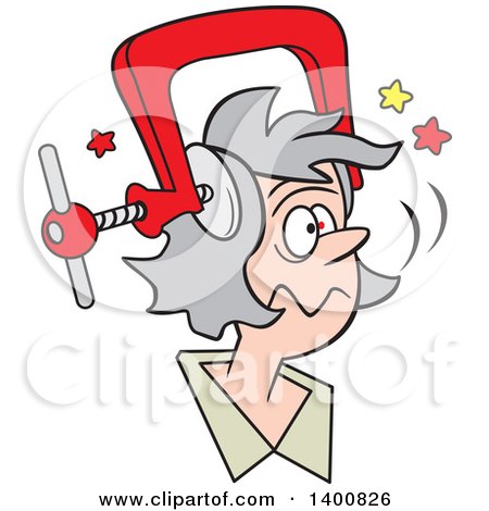 Clipart of a Cartoon Senior White Woman with a Bad Migraine Headache Depicted As Clamp on Her Head - Royalty Free Vector Illustration by Johnny Sajem