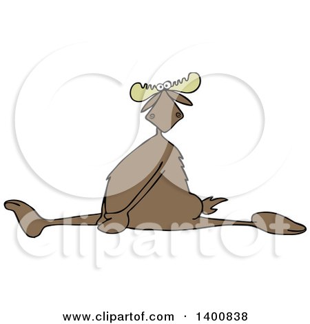 Clipart of a Cartoon Moose Doing the Splits, with a Painful Expression - Royalty Free Vector Illustration by djart