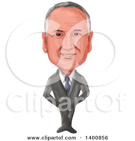 Clipart of a Watercolor Caricature of the 38th Prime Minister of New Zealand, John Phillip Key - Royalty Free Vector Illustration by patrimonio