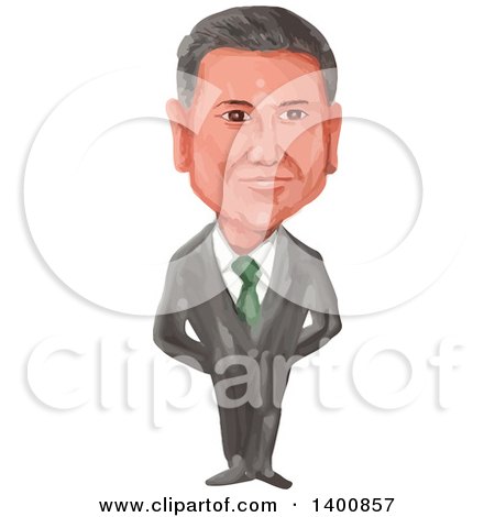 Clipart of a Watercolor Caricature of the President of Mexico, Enrique Pena Nieto - Royalty Free Vector Illustration by patrimonio