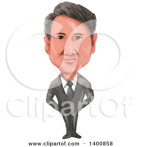 Clipart of a Watercolor Caricature of the Primie Minister of Canada, Justin Pierre James Trudeau - Royalty Free Vector Illustration by patrimonio