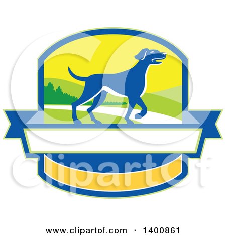 Clipart of a Retro Blue Pointer Dog in a Crest - Royalty Free Vector Illustration by patrimonio