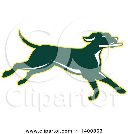 Clipart of a Retro Green Pointer Dog Running - Royalty Free Vector Illustration by patrimonio