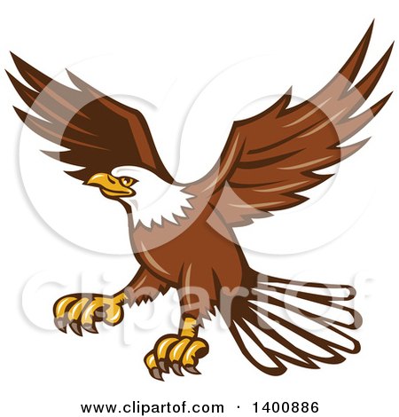 Clipart of a Retro Bald Eagle in Flight - Royalty Free Vector Illustration by patrimonio