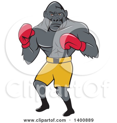 Clipart of a Cartoon Gorilla Boxer Fighting - Royalty Free Vector Illustration by patrimonio