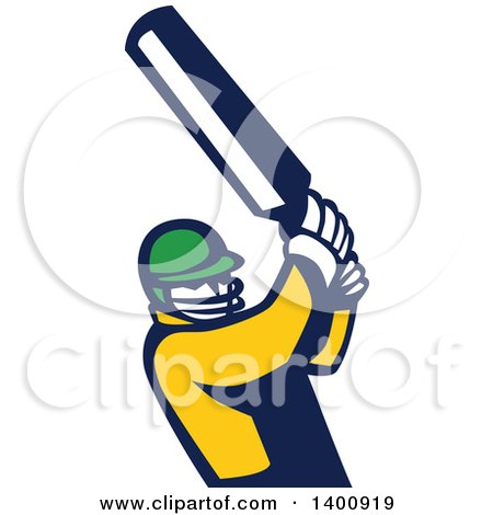 Clipart of a Retro Cricket Player Batsman Swinging - Royalty Free Vector Illustration by patrimonio
