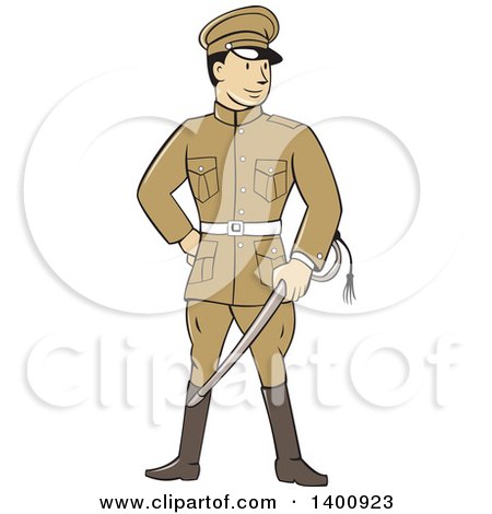 Clipart of a Retro Cartoon World War One British Officer Soldier Holding a Sword - Royalty Free Vector Illustration by patrimonio