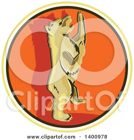 Clipart of a Retro Grizzly Bear Standing Upright in a Circle - Royalty Free Vector Illustration by patrimonio