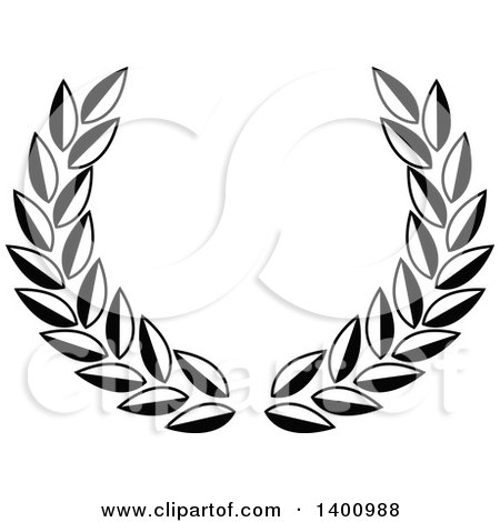 Clipart of a Black and White Leafy Wreath Design Element - Royalty Free Vector Illustration by dero