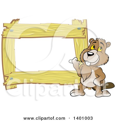 Clipart of a Blank Wood Frame with a Beaver - Royalty Free Vector Illustration by dero