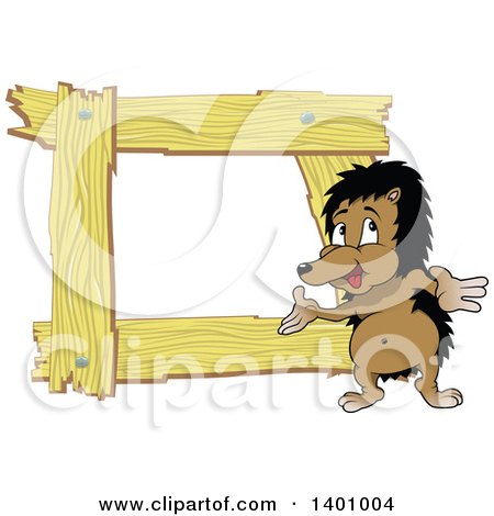 Clipart of a Blank Wood Frame with a Hedgehog - Royalty Free Vector Illustration by dero