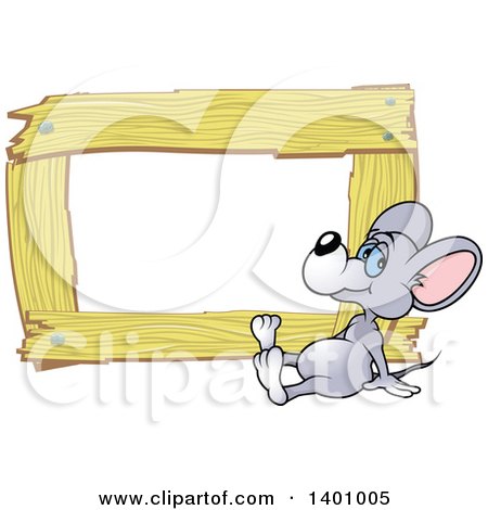Clipart of a Blank Wood Frame with a Mouse - Royalty Free Vector Illustration by dero