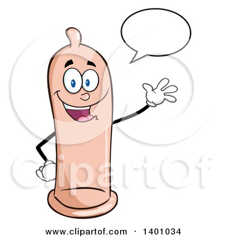 Clipart of a Cartoon Happy Condom Mascot Character Talking and Waving - Royalty Free Vector Illustration by Hit Toon