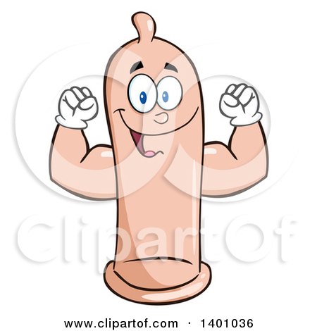 Clipart of a Cartoon Happy Condom Mascot Character Flexing His Muscles - Royalty Free Vector Illustration by Hit Toon