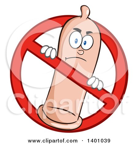 Clipart of a Cartoon Mad Condom Mascot Character in a Prohibited - Royalty Free Vector Illustration by Hit Toon