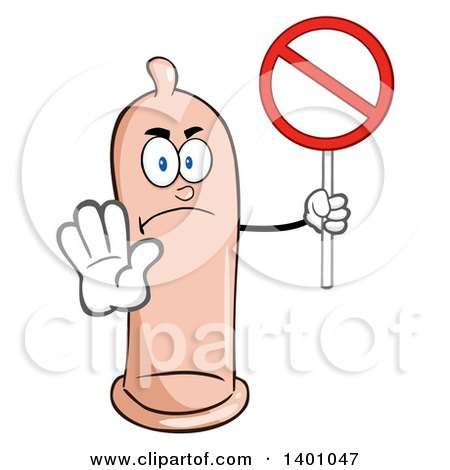 Clipart of a Cartoon Mad Condom Mascot Character Holding a Prohibited Sign - Royalty Free Vector Illustration by Hit Toon