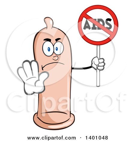 Clipart of a Cartoon Mad Condom Mascot Character Holding a No Aids Sign - Royalty Free Vector Illustration by Hit Toon