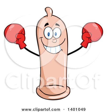 Clipart of a Cartoon Happy Condom Mascot Character Wearing Boxing Gloves - Royalty Free Vector Illustration by Hit Toon