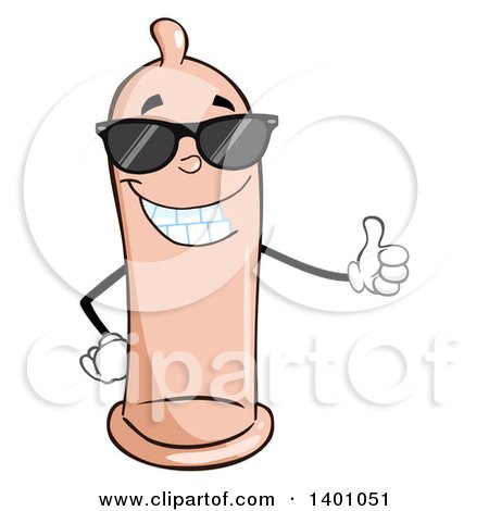 Clipart of a Cartoon Happy Condom Mascot Character Wearing Sunglasses and Giving a Thumb up - Royalty Free Vector Illustration by Hit Toon