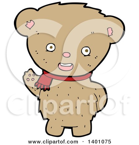 Clipart of a Cartoon Brown Bear Wearing a Scarf - Royalty Free Vector Illustration by lineartestpilot