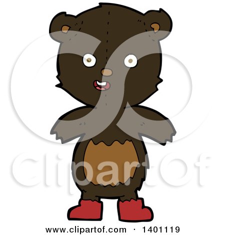 Clipart of a Cartoon Brown Teddy Bear Wearing Red Shoes - Royalty Free Vector Illustration by lineartestpilot