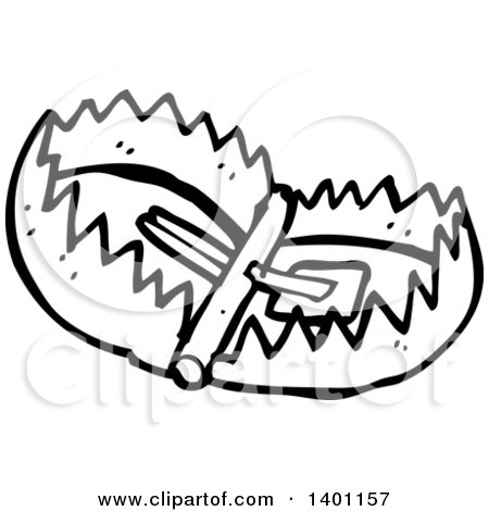 Clipart of a Black and White Lineart Bear Trap - Royalty Free Vector Illustration by lineartestpilot